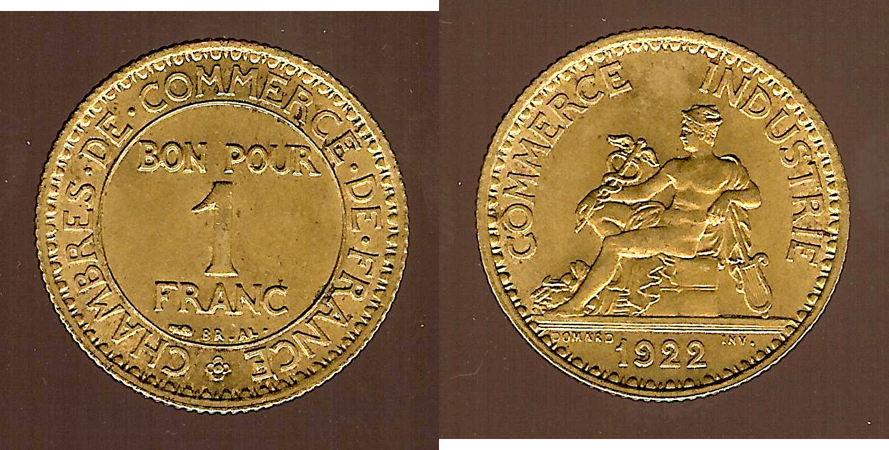 1 franc Chamber of Commerce 1922 AU+